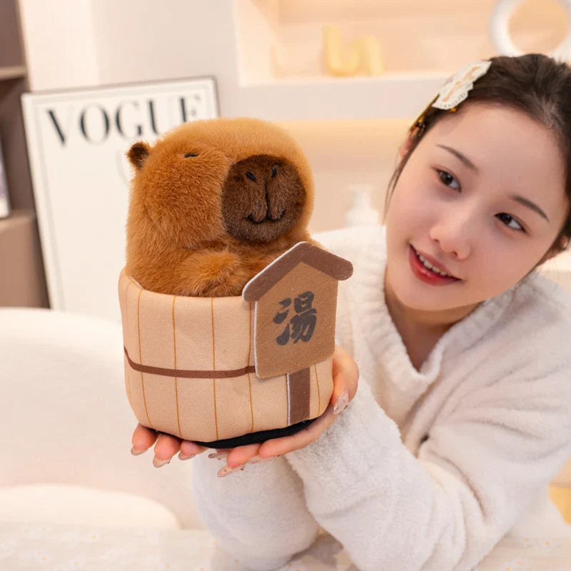 Cute Capybara With Hot Bath Tub Toys 25cm Or Plush Keychains 15cm
