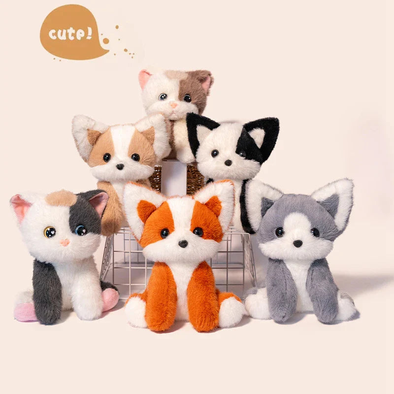 Cute Fox/Cat Plush Toys 20cm - Grey/Brown/Red/Black