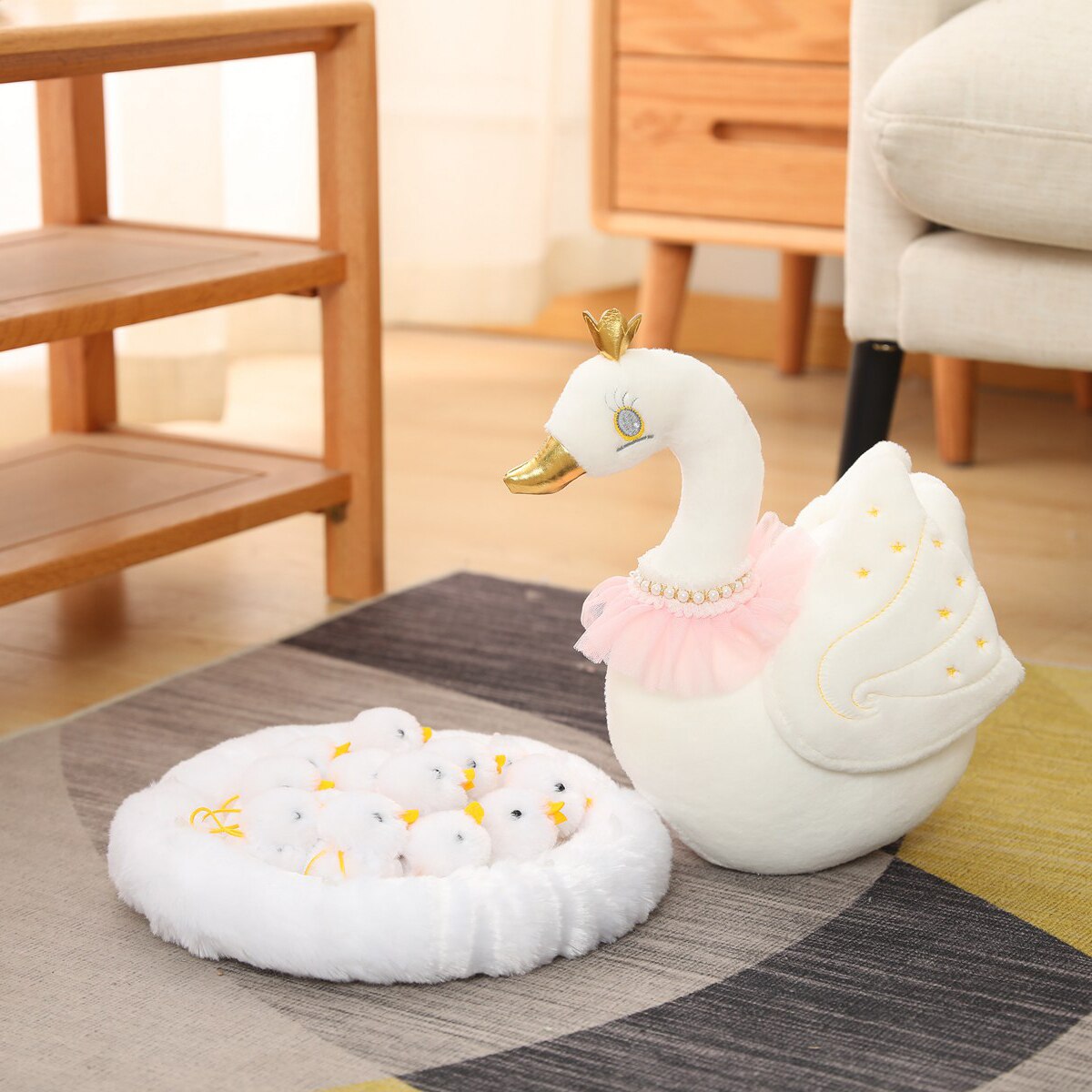 Swan Series Plush Toys (Swan with 10 Baby Swans and Nest Sets)