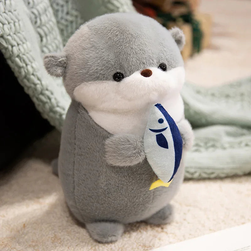 Cute Otter With Fish Plush Plush Toys 30/40cm - Brown/Grey