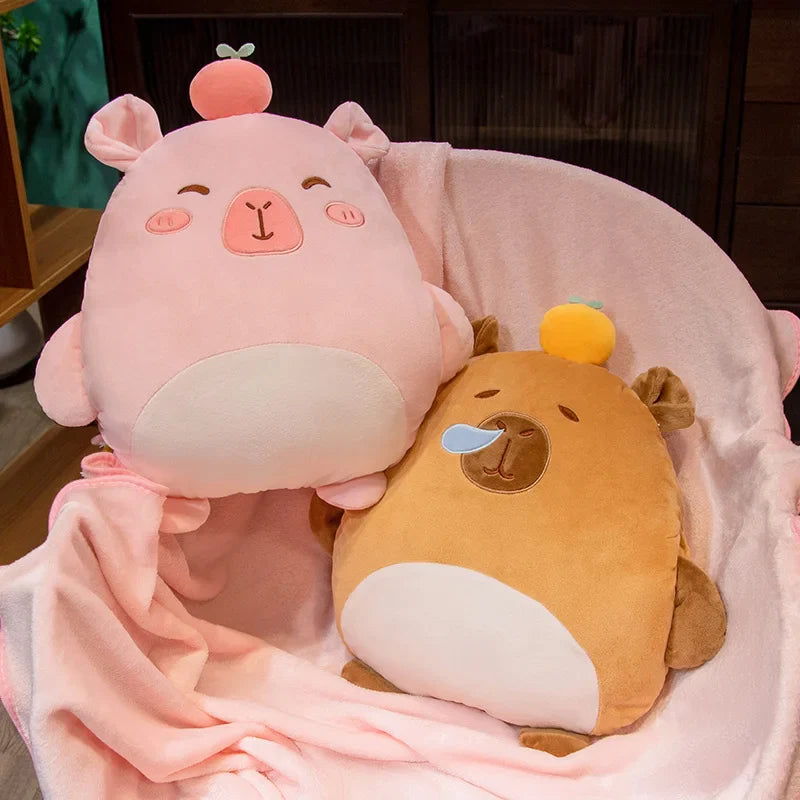 Cute Capybara Hand Warmer Pillow Plush Toys With Blanket - 3 Styles