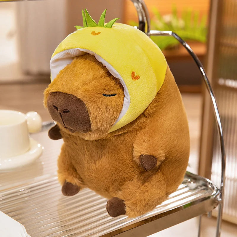 Cute Capybara With Animal/Fruit Hat Plush Toys 25/35/45cm - 4 Styles