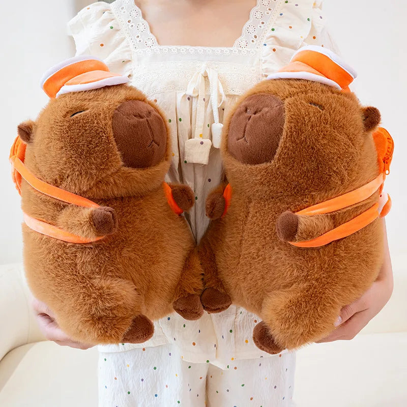 Cute Capybara With Orange Basketball Bag With Hat Plush Toys 26cm