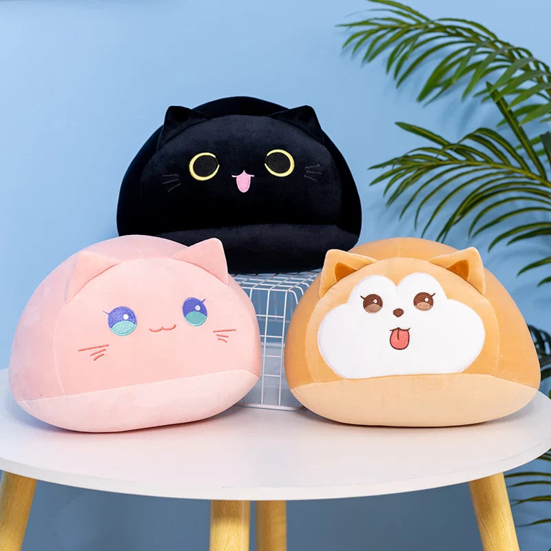 Cute Round Cat/Dog Plush Pillow Toys 20/30/40cm - Brown/Black/Pink