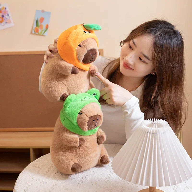 Cute Capybara With Animal/Fruit Hat Plush Toys 30/40cm - 2 Styles