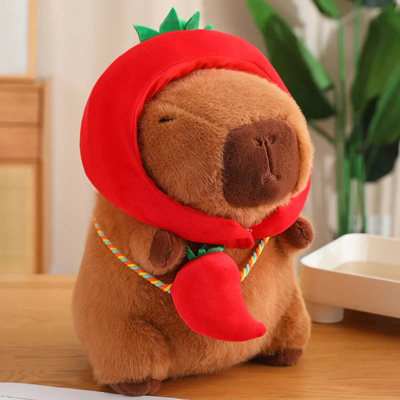 Capybara With Vegetable (Eggplant/Carrot/Pumpkin/Chili pepper) Hat and Bag Plush Toys 28/40cm