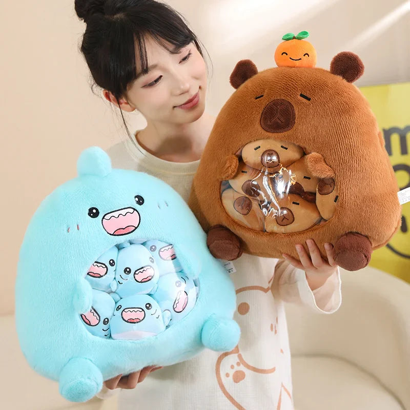 A Bag of 6 pcs Capybara/Shark Mini Plushies Pillow Plush Toys 35cm