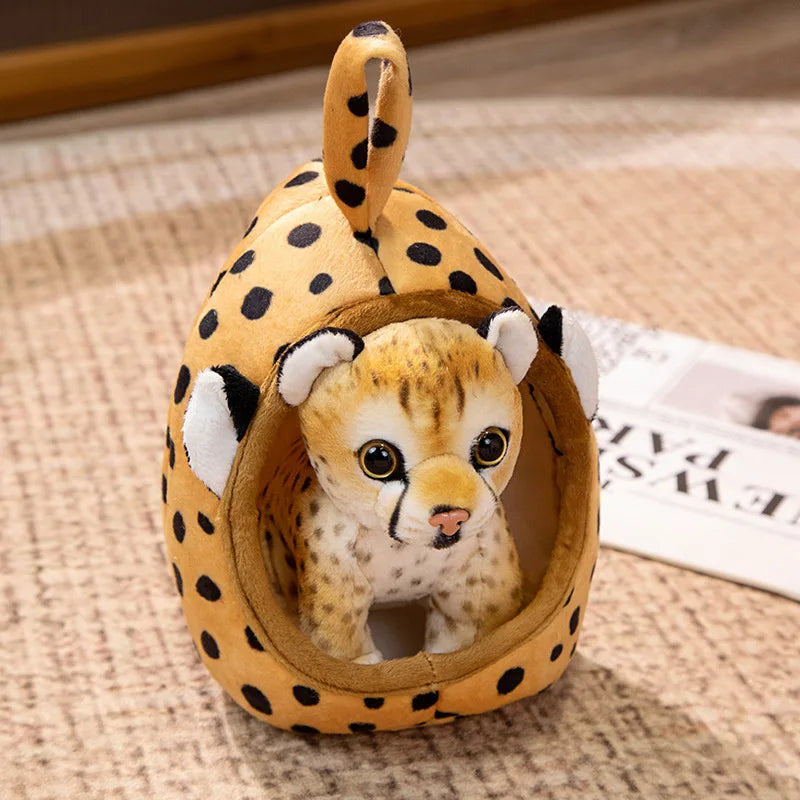 Animal (Lion/Tiger/Leopard/Giraffe) Lifelike Plush Toys With House 18cm - 5 Styles