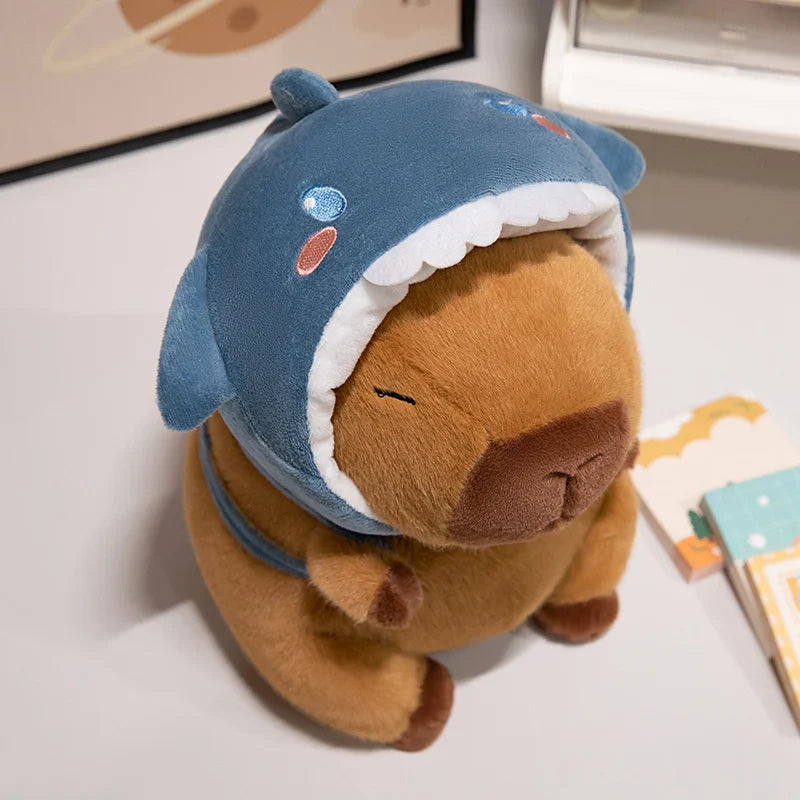 Cute Capybara With Animal (Chick/Dinosaur/Shark/Pig) Hat And Bag Plush Toys 22/28/38cm