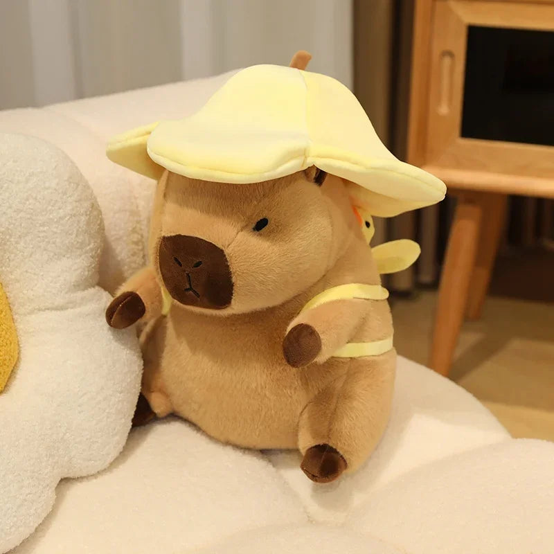 Cute Capybara With Seal/Crocodile/Duck/Octopus/Shark Bag With/Without Flower Hat Plush Toys 20/30/40cm