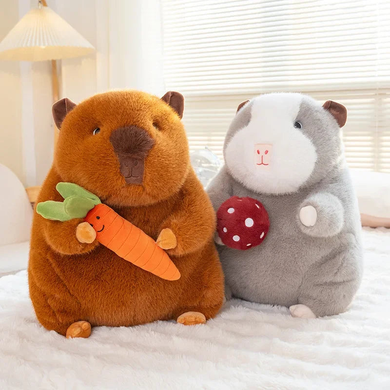 Cute Guinea Pig With Carrot/Mushroom Plush Toys 25/30/45/55cm - Grey/Brown