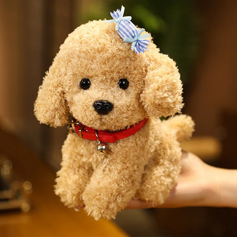 Cute Teddy Bear Dog With/Without Hair Clip Plush Toys 22/28cm (Brown/White/Khaki ) - 6 Styles