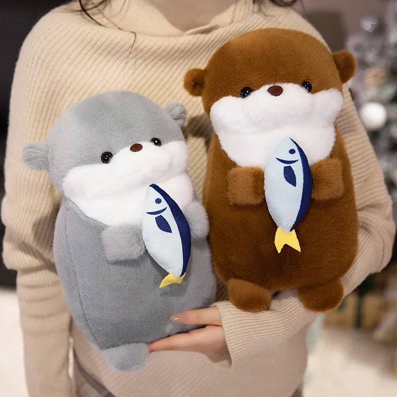 Cute Otter With Fish Plush Plush Toys 30/40cm - Brown/Grey