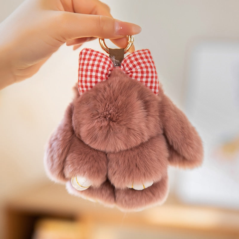 Bunny With Bow Plush Keychains (Green/White/Grey/Pink/Brown)- 8 Styles