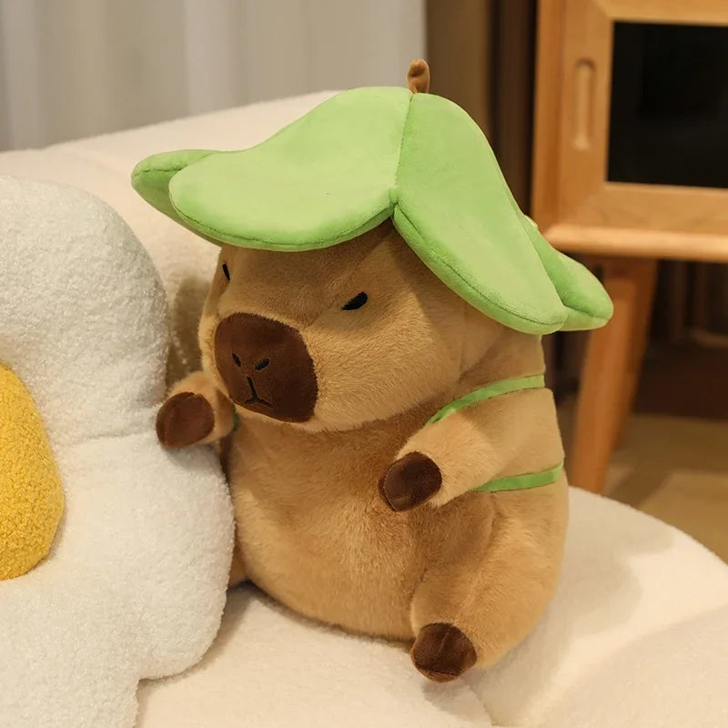 Cute Capybara With Seal/Crocodile/Duck/Octopus/Shark Bag With/Without Flower Hat Plush Toys 20/30/40cm