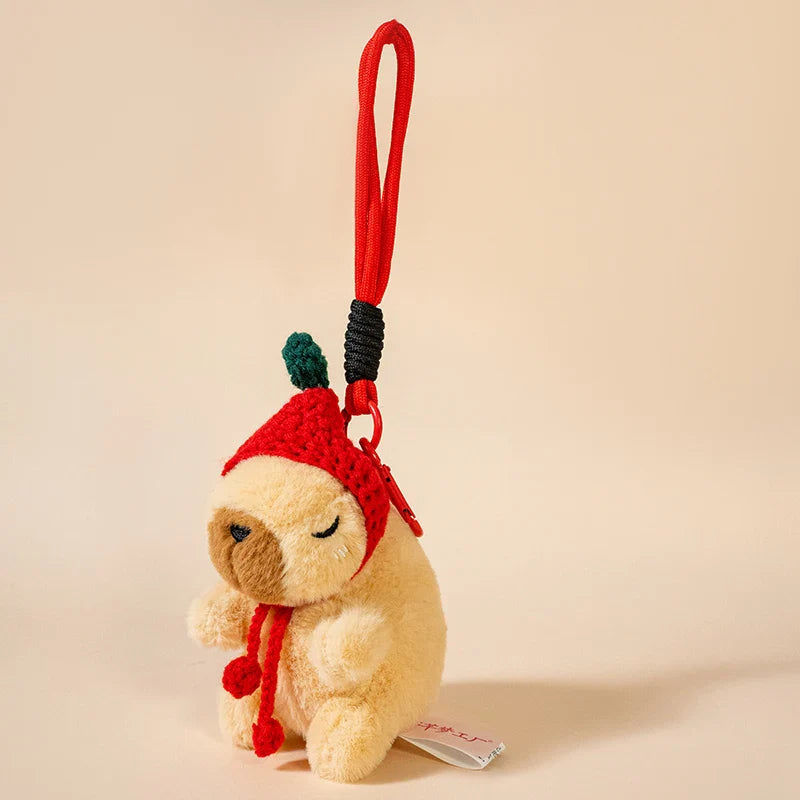 Cute Capybara With Flower/Heart/Hat Plush Keychains 13cm - 6 styles