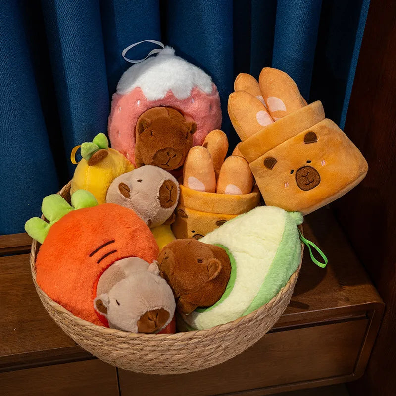 Cute Capybara With Avocado/Banana/Carrot/Strawberry/Baguette Plush Toys 25cm