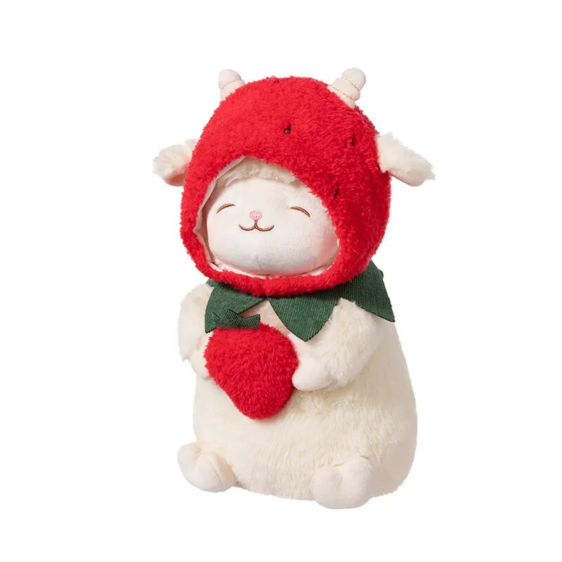 Smiling Sheep/Lamb With Fruit Dress Up/With Flower/With Moon Plush Toys- White/Pink