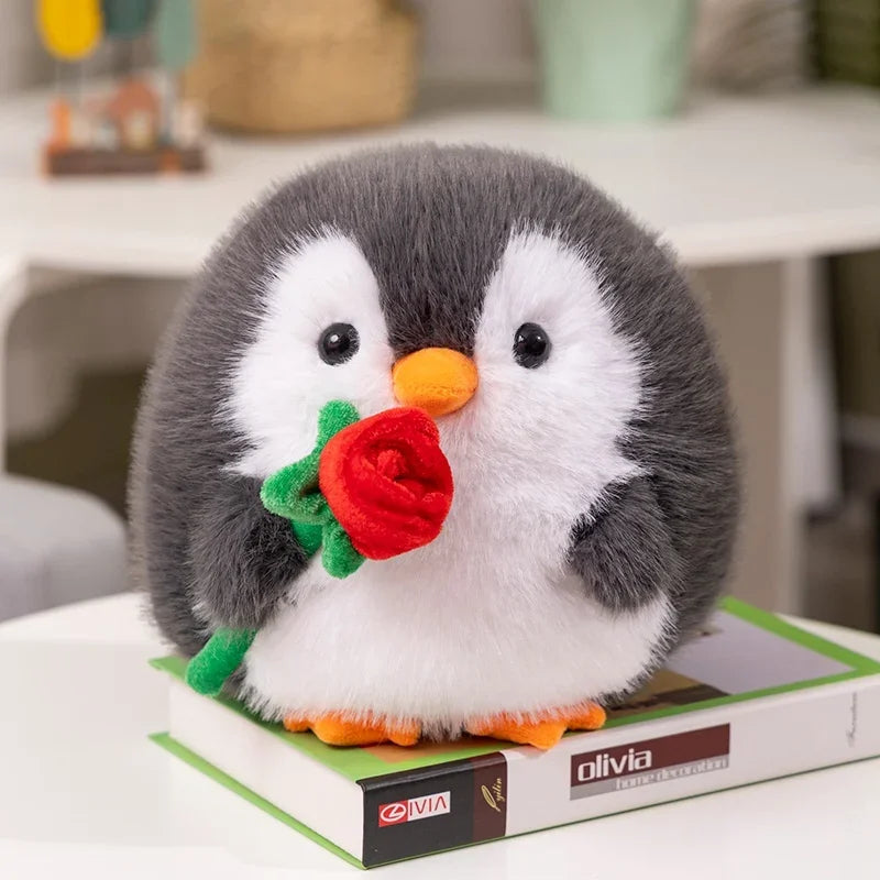 Cute Penguin With/Without Rose Plush Toys 20cm - Black/Grey