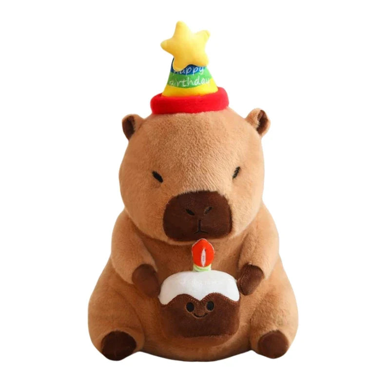 Cute Capybara With Happy Birthday Hat And Cake/Flower/Milk Tea Plush Toys 30/40cm