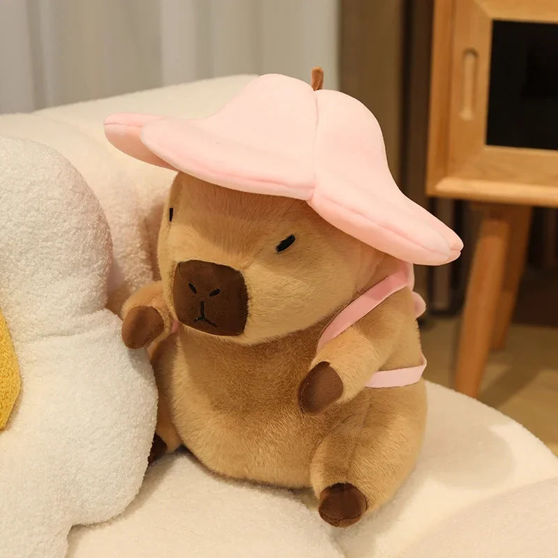 Cute Capybara With Seal/Crocodile/Duck/Octopus/Shark Bag With/Without Flower Hat Plush Toys 20/30/40cm