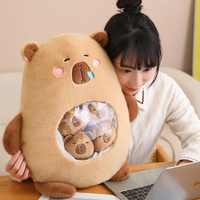 A Bag of 6 pcs Capybara Plushies Mini Pillow Plush Toys 40x45cm - Pink/Brown