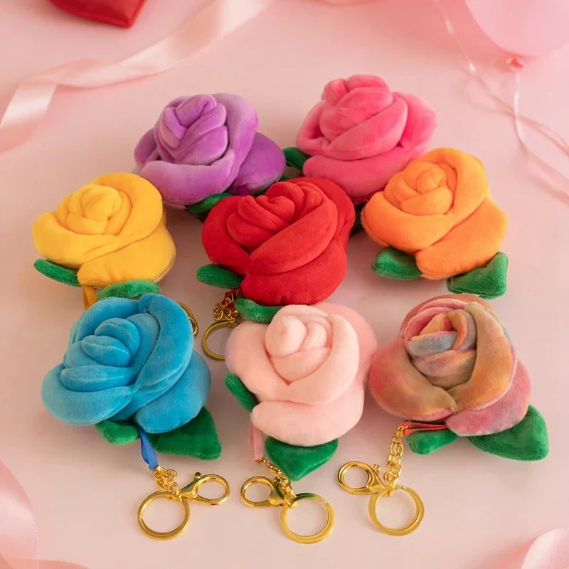 Cute Flower (Rose) Plush Keychain 8cm - Yellow/Red/Pink/Blue/Orange/Purple