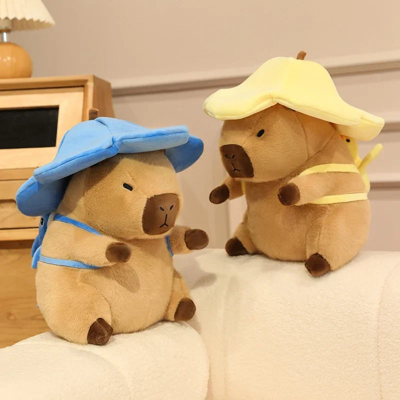 Cute Capybara With Seal/Crocodile/Duck/Octopus/Shark Bag With/Without Flower Hat Plush Toys 20/30/40cm