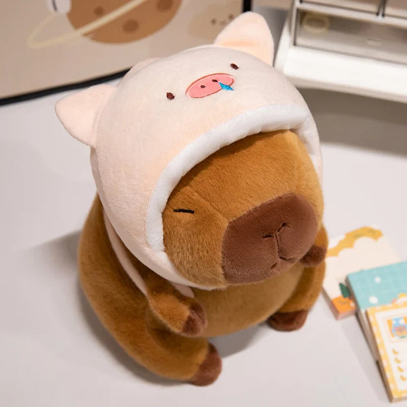 Cute Capybara With Animal (Chick/Dinosaur/Shark/Pig) Hat And Bag Plush Toys 22/28/38cm