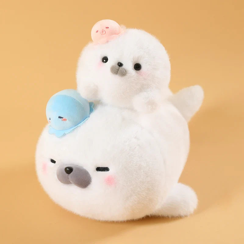 Cute White Seal Plush Toys 25/45cm Or Plush Keychains 15cm - Round/Close Eyes