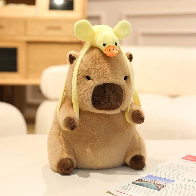 Cute Capybara With Seal/Crocodile/Duck/Octopus/Shark Bag With/Without Flower Hat Plush Toys 20/30/40cm