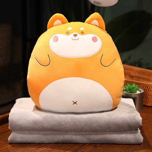 Animal (Dinosaur/Duck/Rabbit/Dogs/Chick/Cat/Pig) Squishy Hand Warmer Plush Toys with Blanket