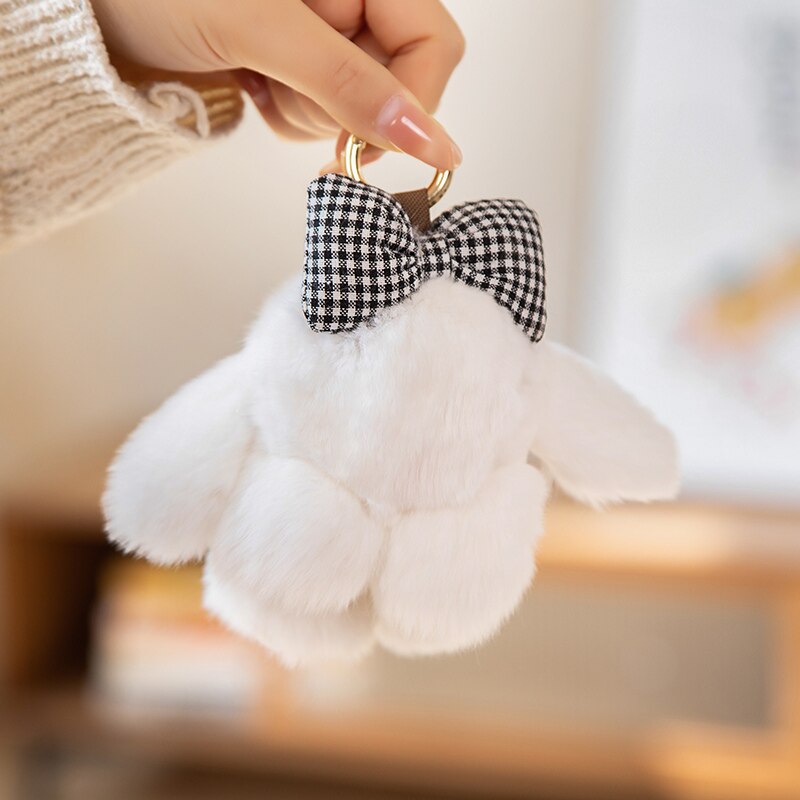 Bunny With Bow Plush Keychains (Green/White/Grey/Pink/Brown)- 8 Styles