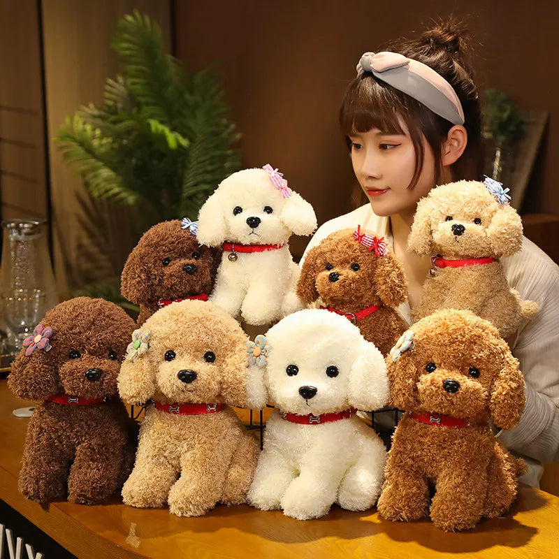 Cute Teddy Bear Dog With/Without Hair Clip Plush Toys 22/28cm (Brown/White/Khaki ) - 6 Styles