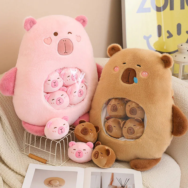 A Bag of 6 pcs Capybara Plushies Mini Pillow Plush Toys 40x45cm - Pink/Brown