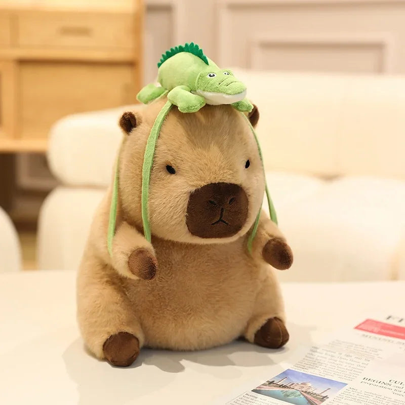 Cute Capybara With Seal/Crocodile/Duck/Octopus/Shark Bag With/Without Flower Hat Plush Toys 20/30/40cm