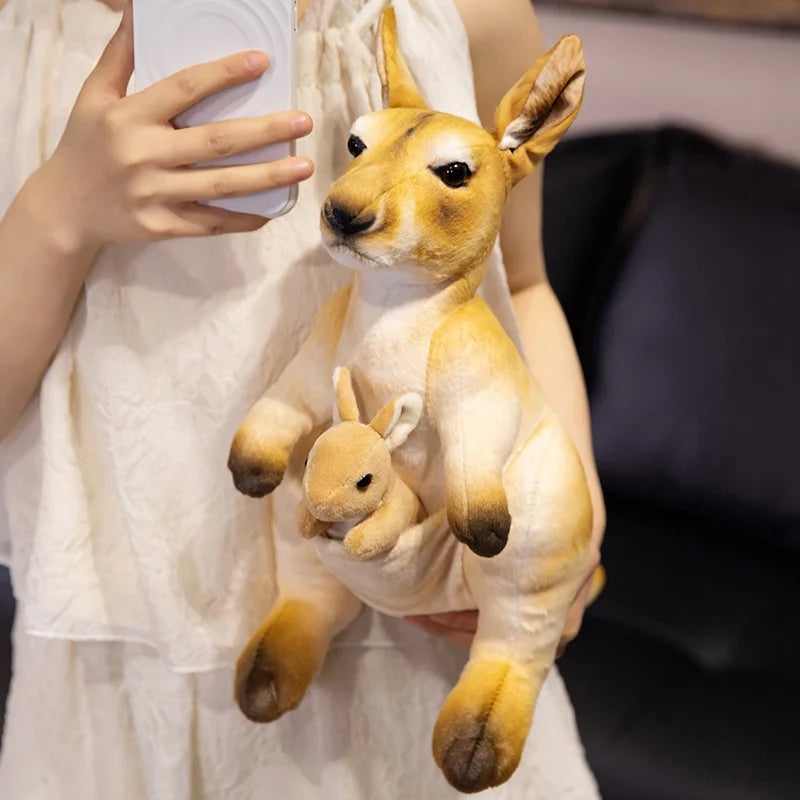 Cute Kangaroo With Joey Plush Toys 35x38cm - Brown/Grey