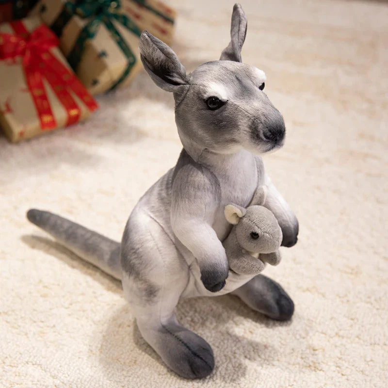 Cute Kangaroo With Joey Plush Toys 35x38cm - Brown/Grey