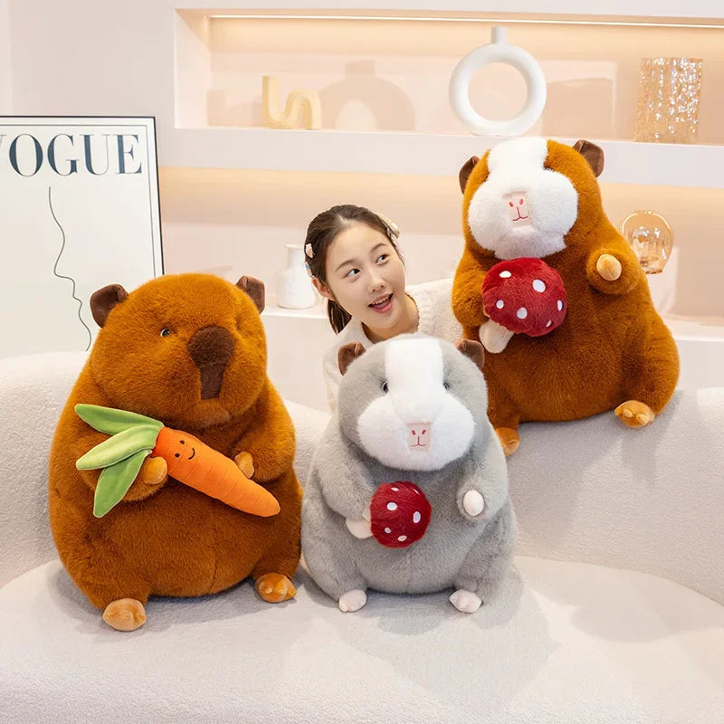 Cute Guinea Pig With Carrot/Mushroom Plush Toys 25/30/45/55cm - Grey/Brown