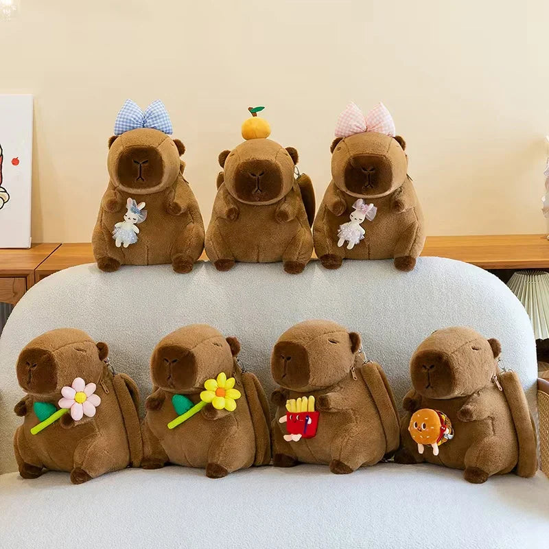 Cute Capybara With Flower/Fruit/Doll Plush Backpacks 35cm - 7 Styles