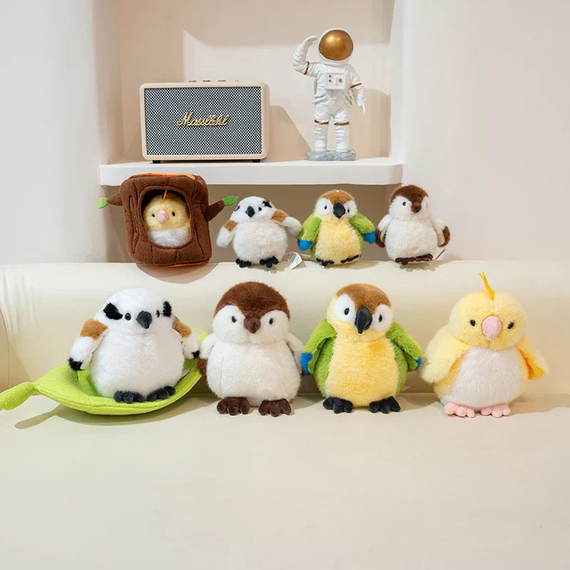 Cute Bird With/Without Leaf/Stump Plush Toys 20cm Or Plush Keychains 12cm