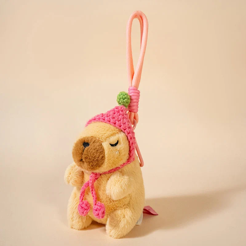 Cute Capybara With Flower/Heart/Hat Plush Keychains 13cm - 6 styles