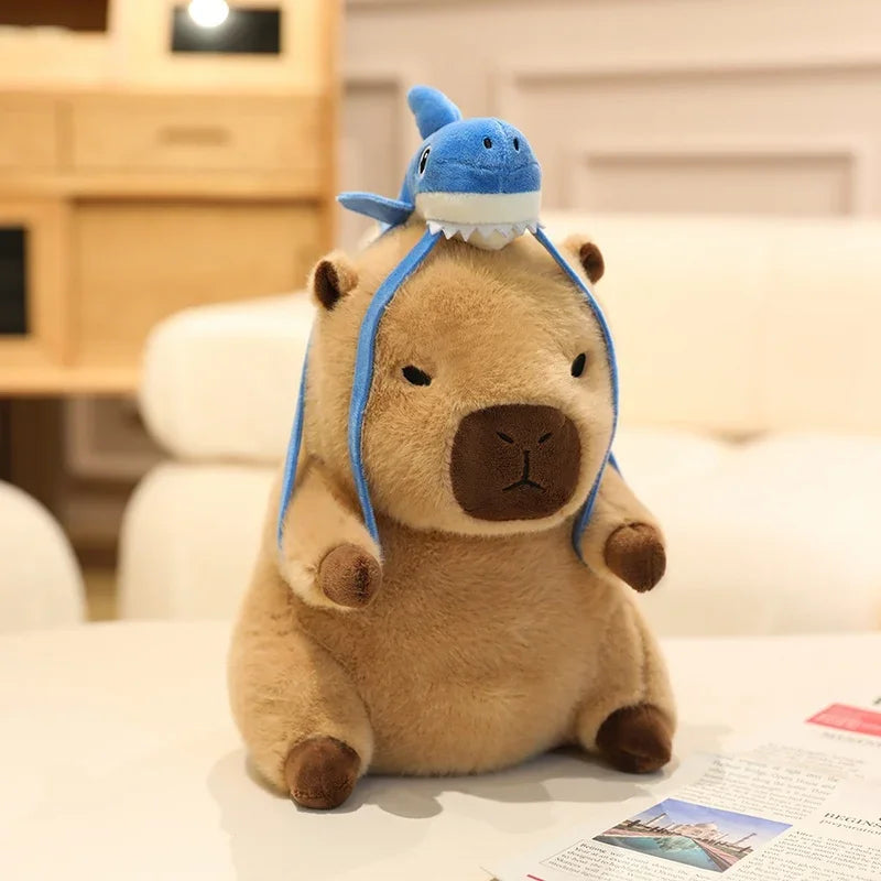 Cute Capybara With Seal/Crocodile/Duck/Octopus/Shark Bag With/Without Flower Hat Plush Toys 20/30/40cm