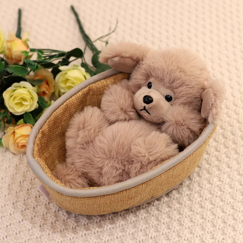 Dog(Poodle)/Red Panda In Basket Plush Toys 21cm - Brown/White/Grey