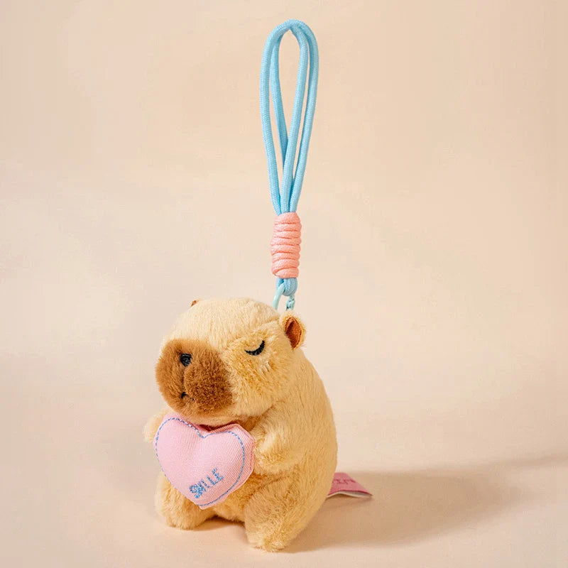 Cute Capybara With Flower/Heart/Hat Plush Keychains 13cm - 6 styles