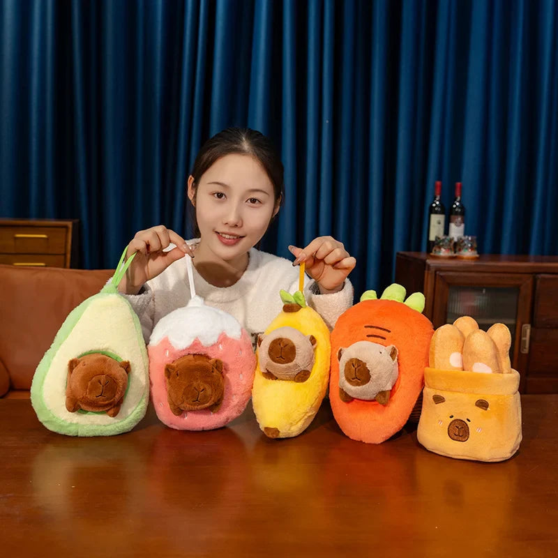 Cute Capybara With Avocado/Banana/Carrot/Strawberry/Baguette Plush Toys 25cm