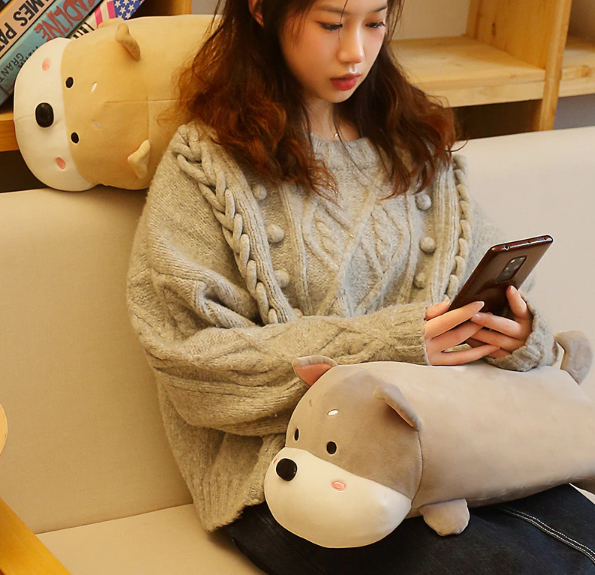 Cute Dog Pillow Plush Toys 45cm - Grey/Brown
