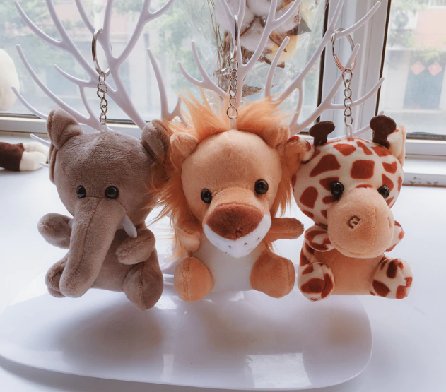 Animal (Tiger/Elephant/Monkey/Lion/Giraffe/Cheetah) Plush Keychain 10cm
