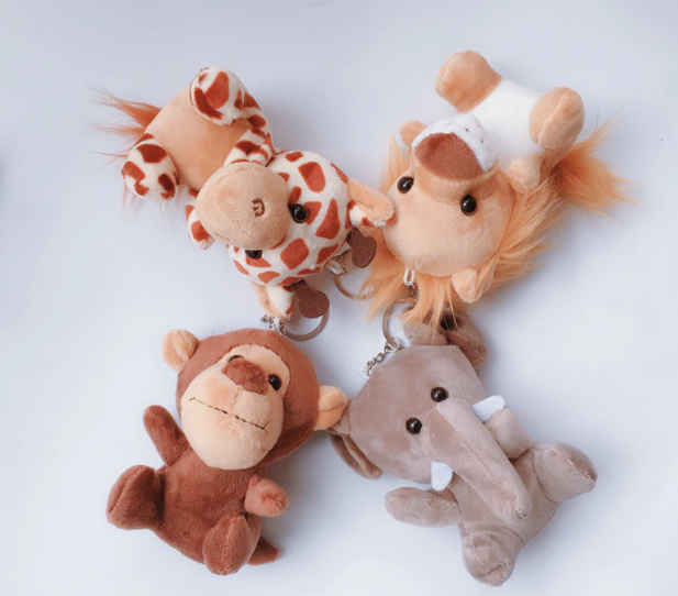 Animal (Tiger/Elephant/Monkey/Lion/Giraffe/Cheetah) Plush Keychain 10cm