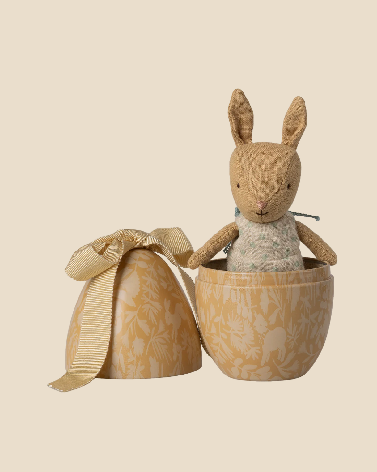 Maileg Easter Egg with Micro Rabbit, Small - Cream Yellow (With Magnetic Hands)